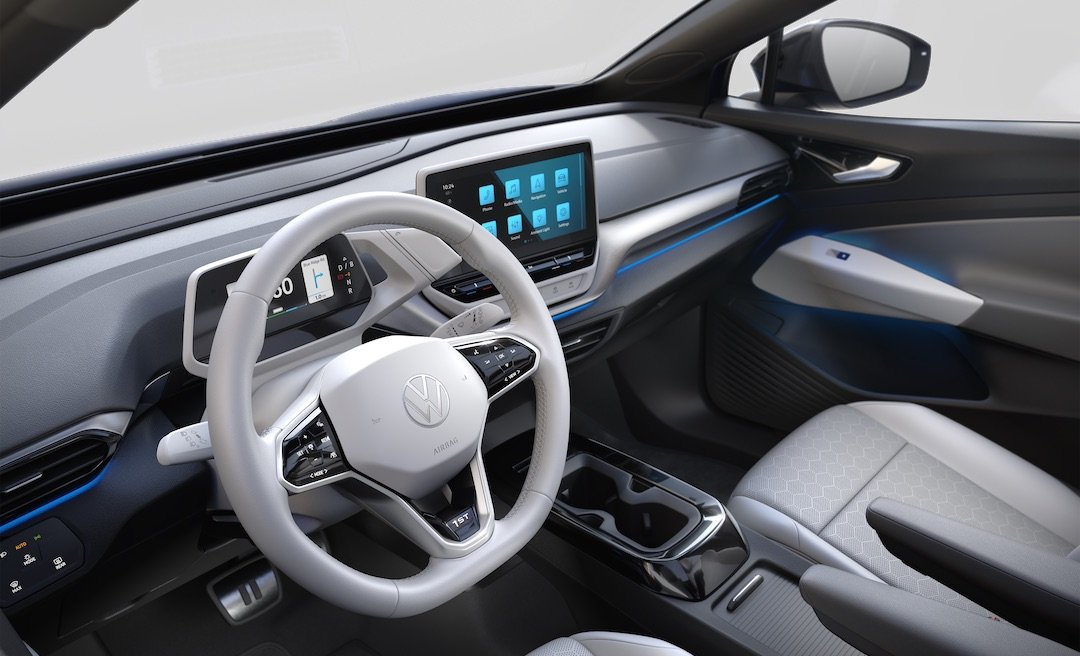A light flickers across the dashboard of an ID.4